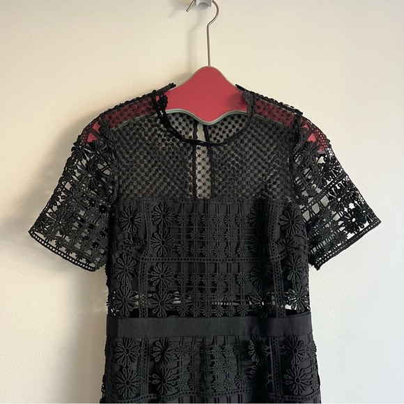 Self-Portrait Floral Lattice Lace Dress in Black - Picture 5 of 16